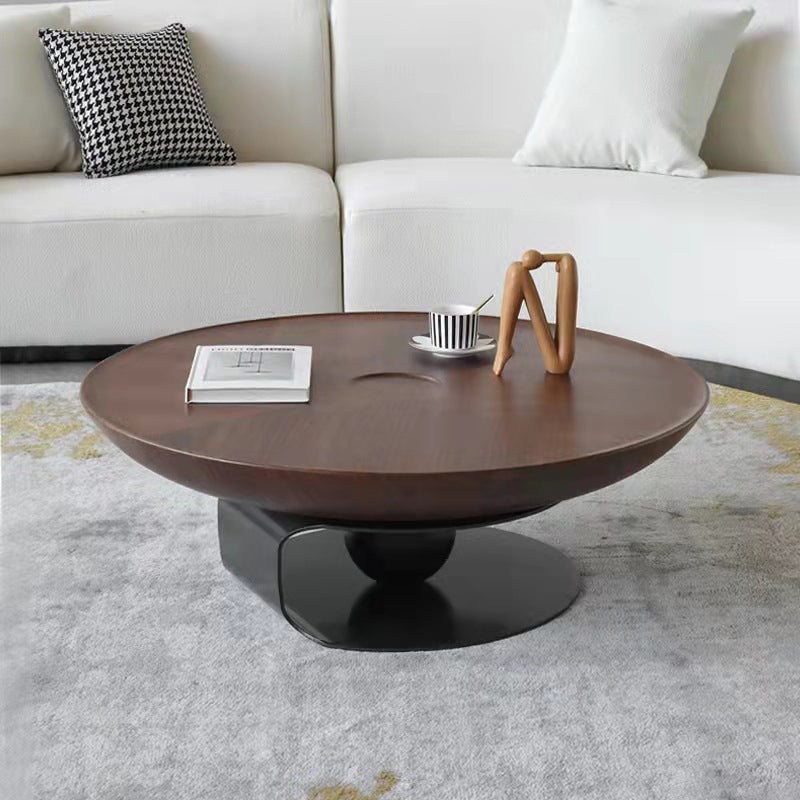Modern Style Round Wood Table with Abstract Base Coffee Table