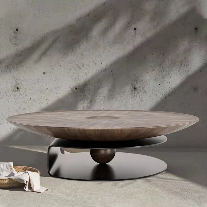 Modern Style Round Wood Table with Abstract Base Coffee Table