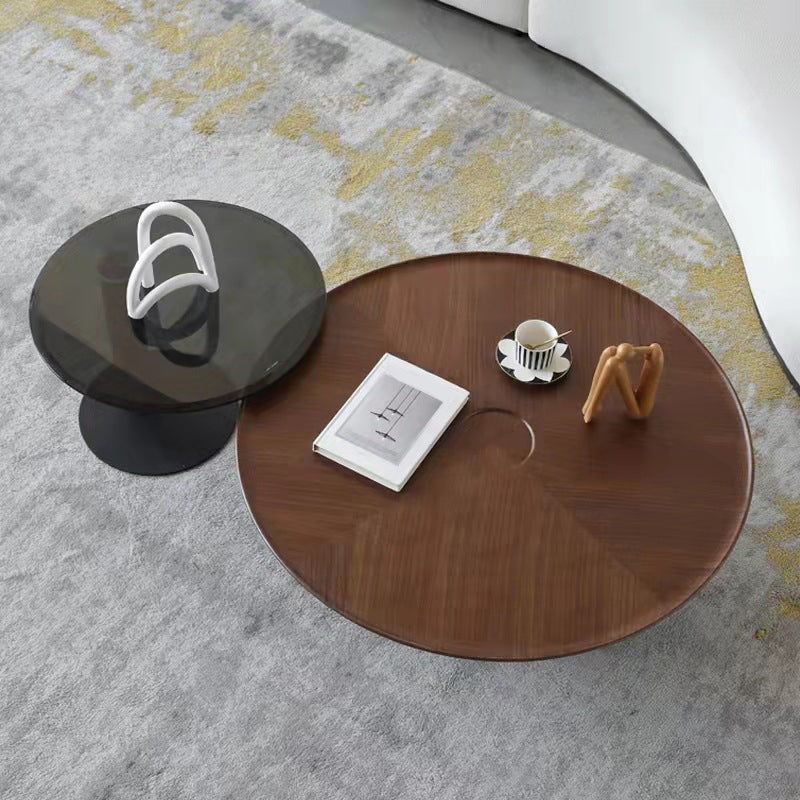 Modern Style Round Wood Table with Abstract Base Coffee Table