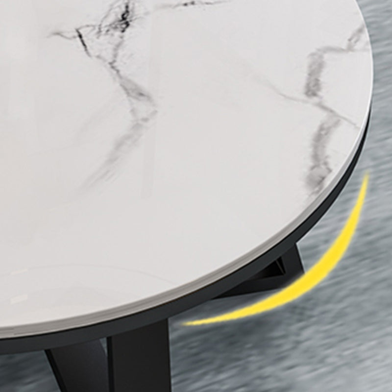 Glam Style Round Coffee Table with Iron Cross Base and White Top