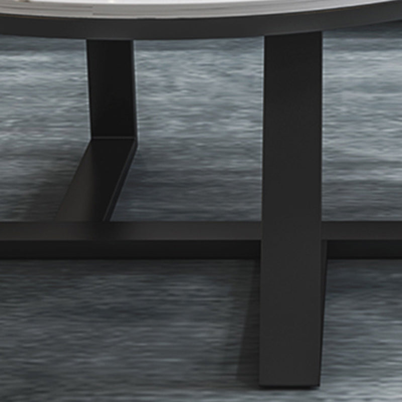 Glam Style Round Coffee Table with Iron Cross Base and White Top