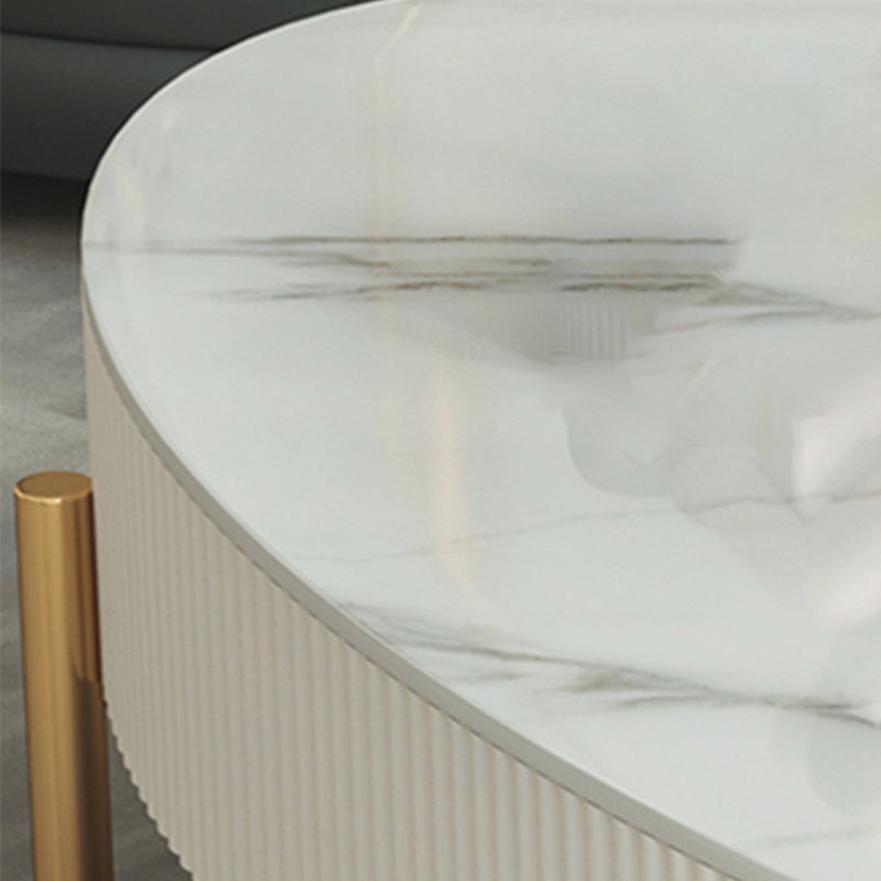 Glam Oval Stone Top Coffee Table with 4 Legs and 1 Storage Drawer
