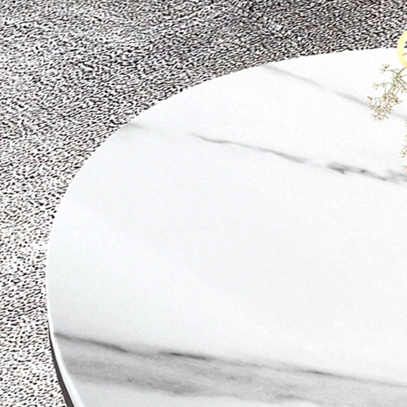 Glam Oval Top Coffee Table with Iron Cross Base and Stone Top