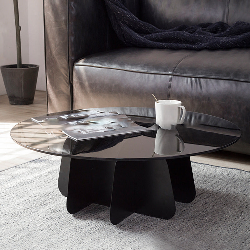 Modern Style Round Glass Table with Metal Base Pedestal Base Coffee Table