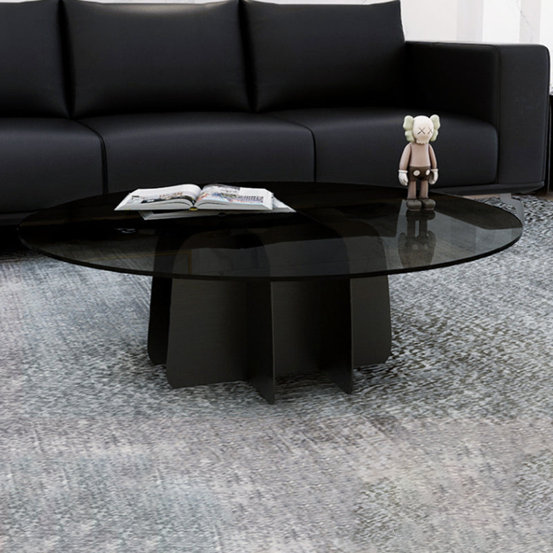 Modern Style Round Glass Table with Metal Base Pedestal Base Coffee Table
