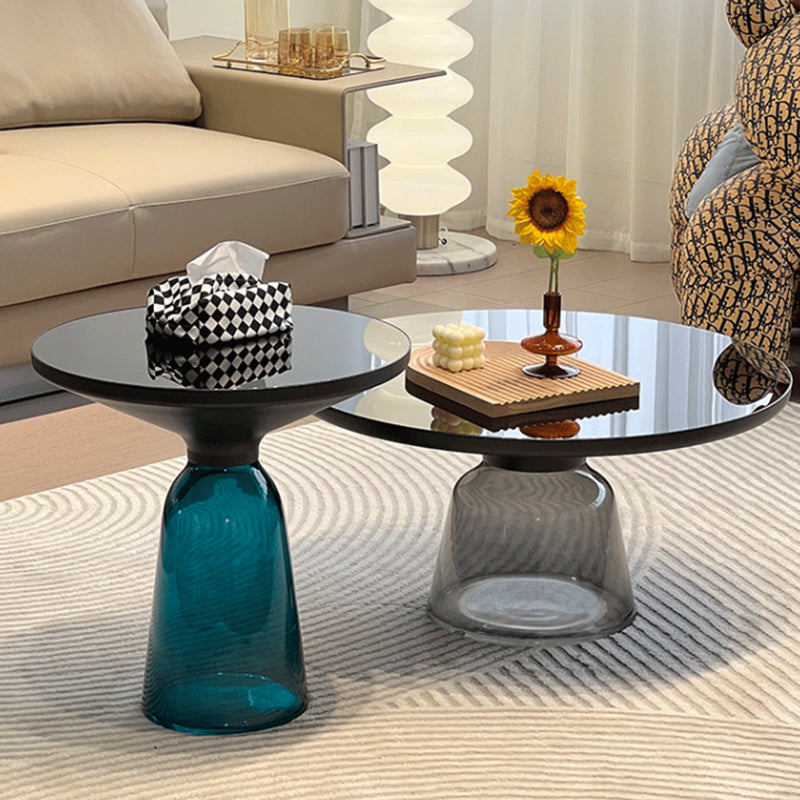 Pedestal Base Round Modern Style Glass Table with Coffee Table