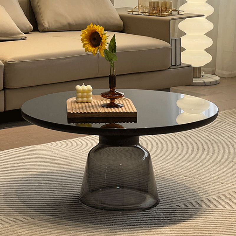 Pedestal Base Round Modern Style Glass Table with Coffee Table