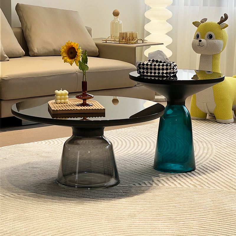 Pedestal Base Round Modern Style Glass Table with Coffee Table