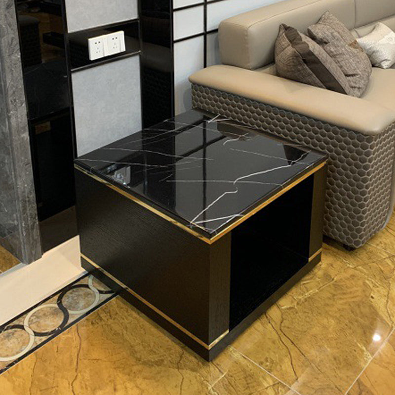 Square Stone Top End Table Glam Frame Sofa Side End Table for Living Room