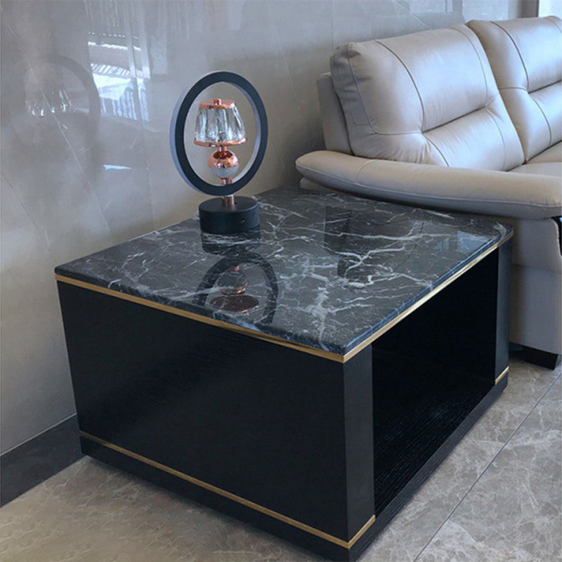 Square Stone Top End Table Glam Frame Sofa Side End Table for Living Room