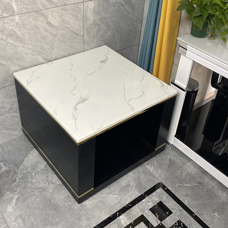Square Stone Top End Table Glam Frame Sofa Side End Table for Living Room