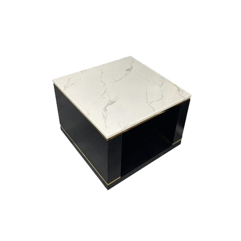 Square Stone Top End Table Glam Frame Sofa Side End Table for Living Room