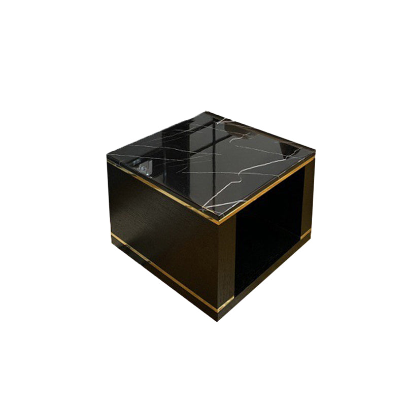 Square Stone Top End Table Glam Frame Sofa Side End Table for Living Room