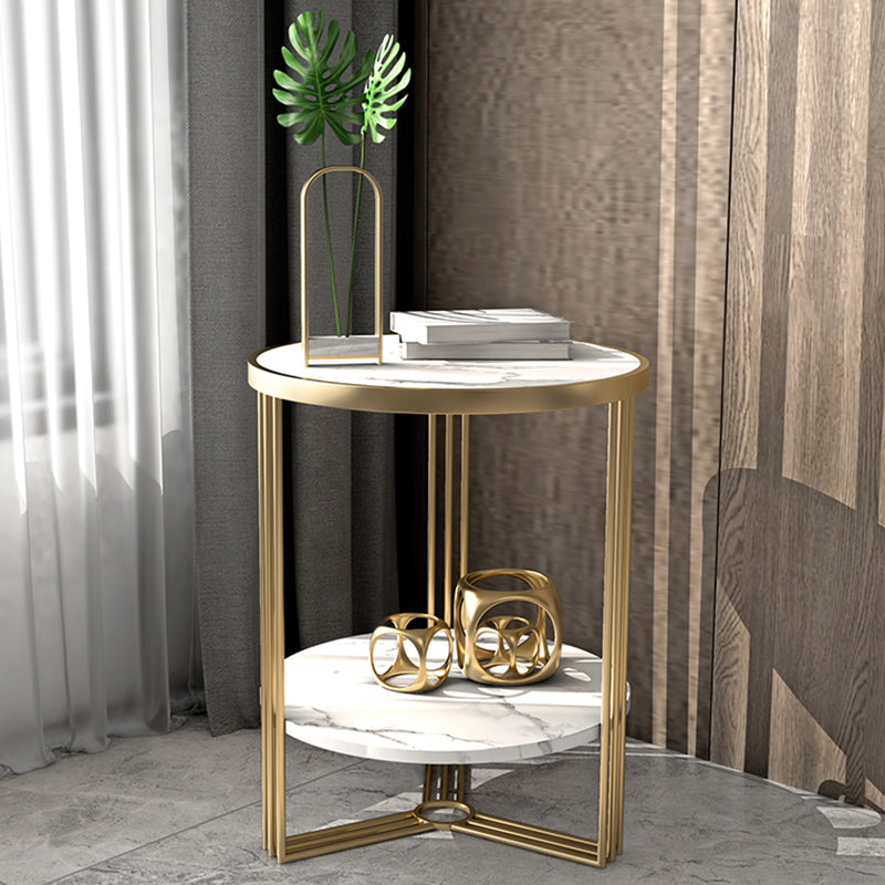 Cross Table Base Design Gold Metal Base Marble/SLATE Top Round Side Table