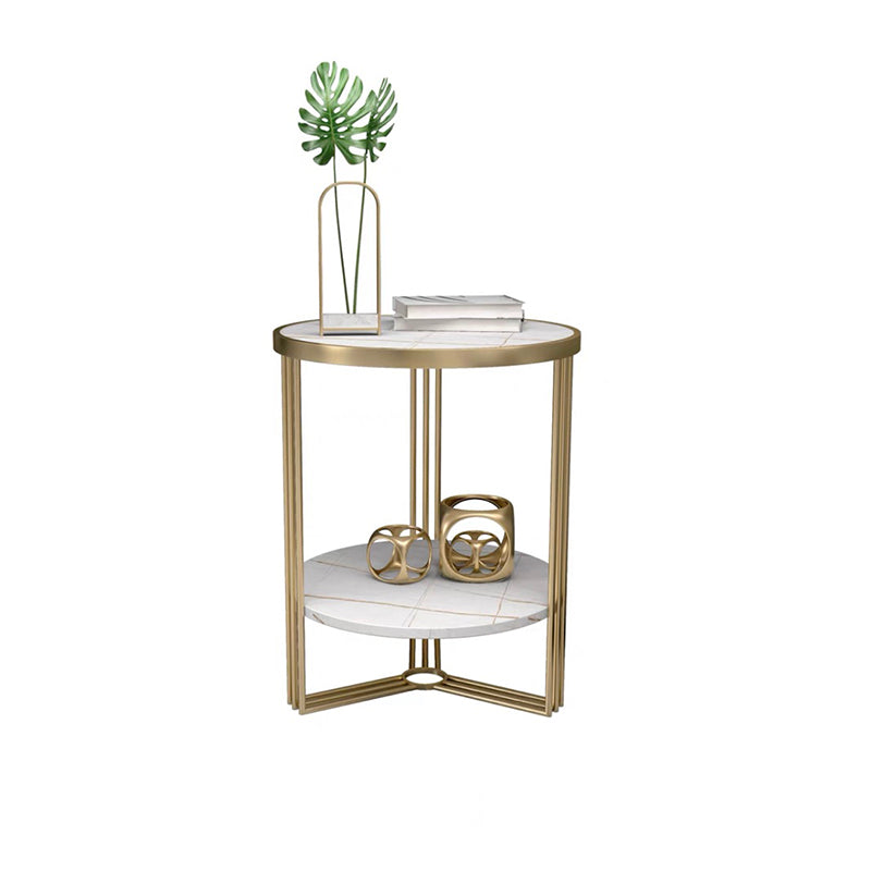 Cross Table Base Design Gold Metal Base Marble/SLATE Top Round Side Table