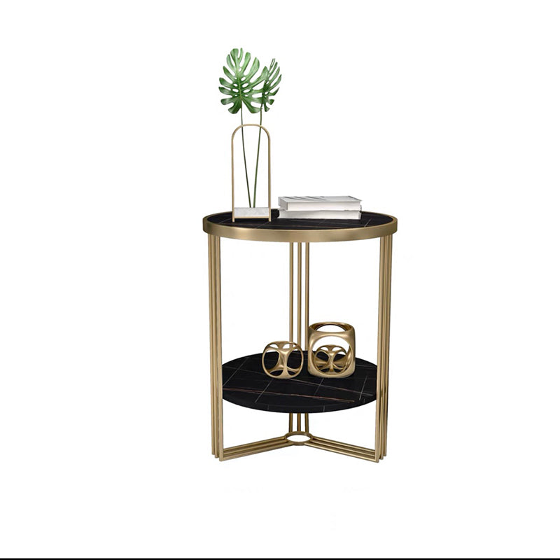 Cross Table Base Design Gold Metal Base Marble/SLATE Top Round Side Table