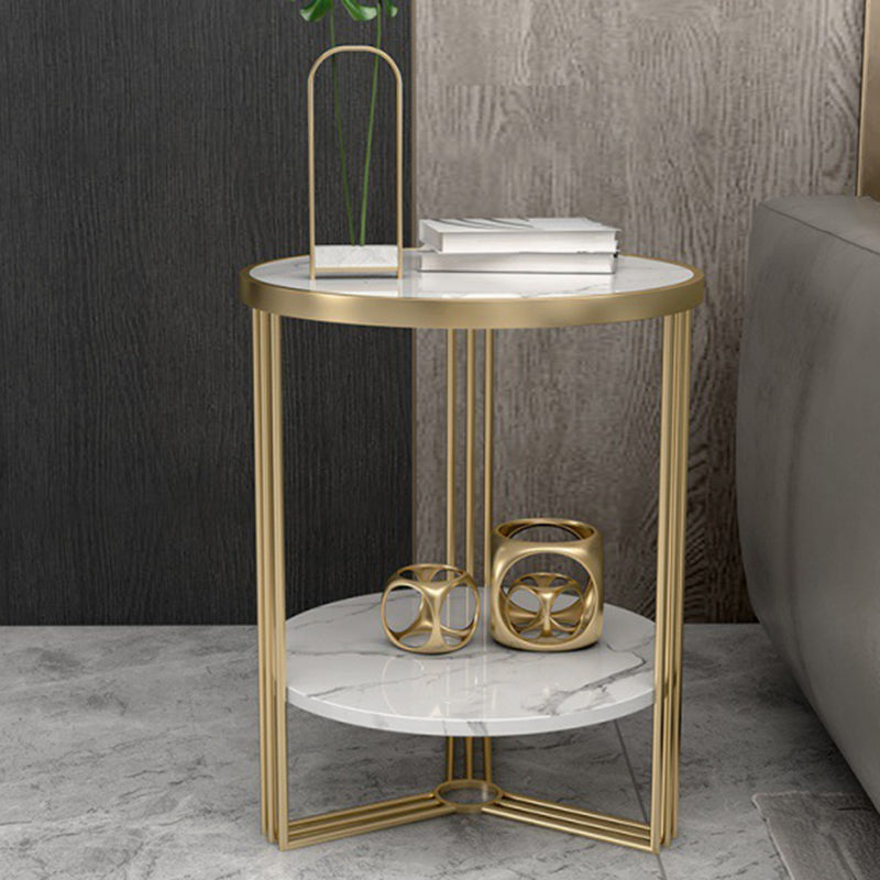 Cross Table Base Design Gold Metal Base Marble/SLATE Top Round Side Table