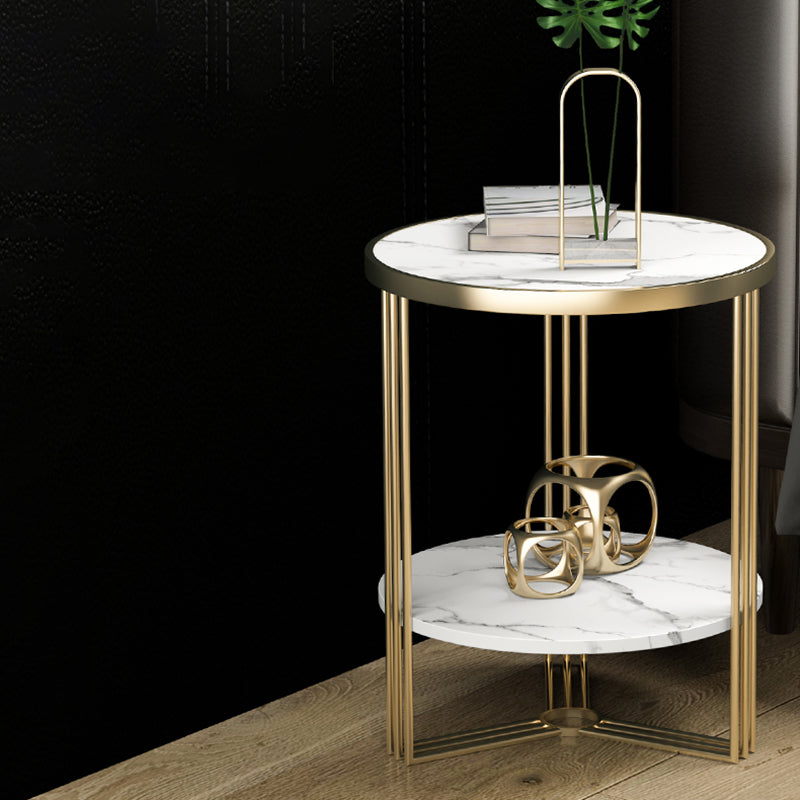 Cross Table Base Design Gold Metal Base Marble/SLATE Top Round Side Table