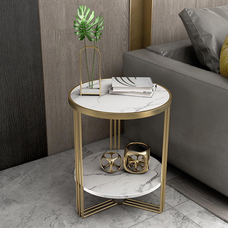 Cross Table Base Design Gold Metal Base Marble/SLATE Top Round Side Table