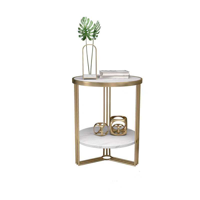 Cross Table Base Design Gold Metal Base Marble/SLATE Top Round Side Table