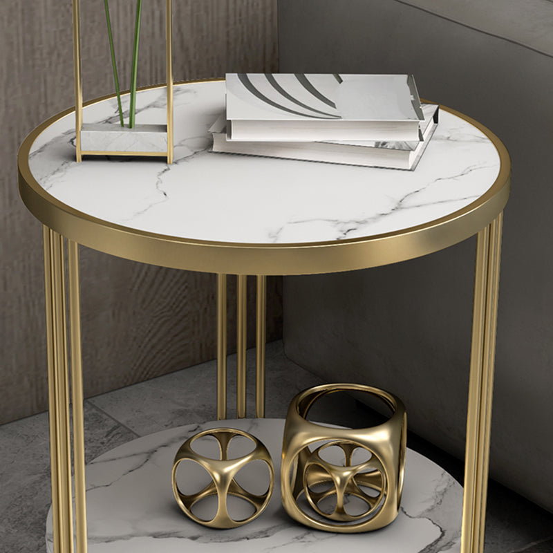 Cross Table Base Design Gold Metal Base Marble/SLATE Top Round Side Table