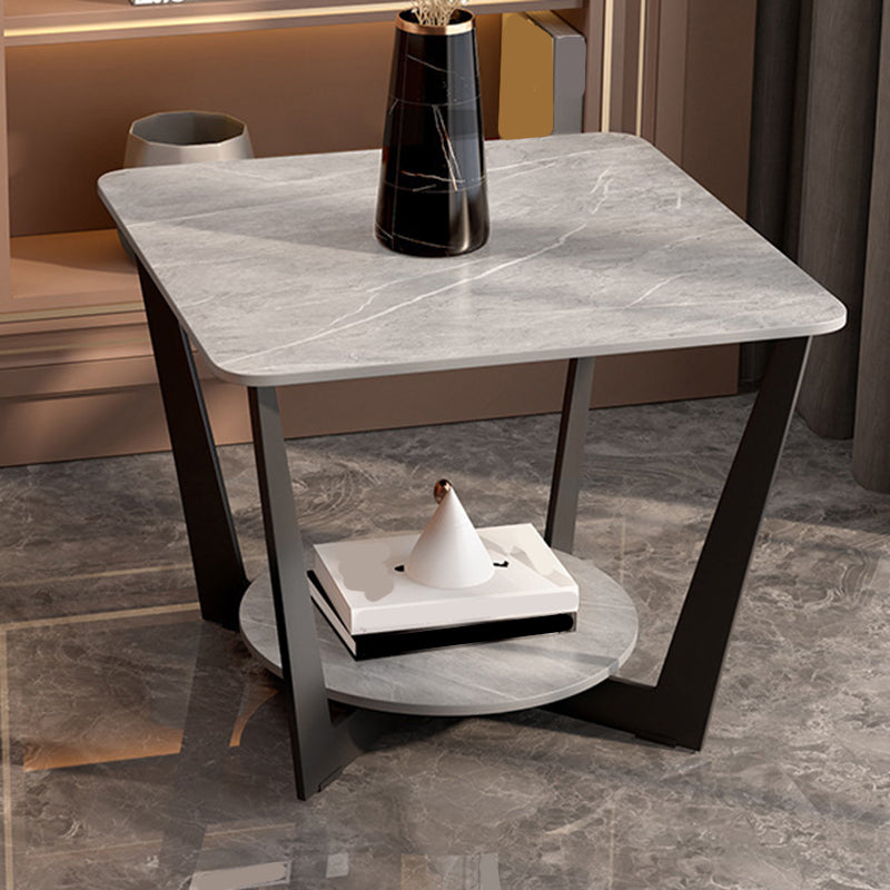 Cross Table Base Design Black Metal Base Marble Table Top Square Side Table