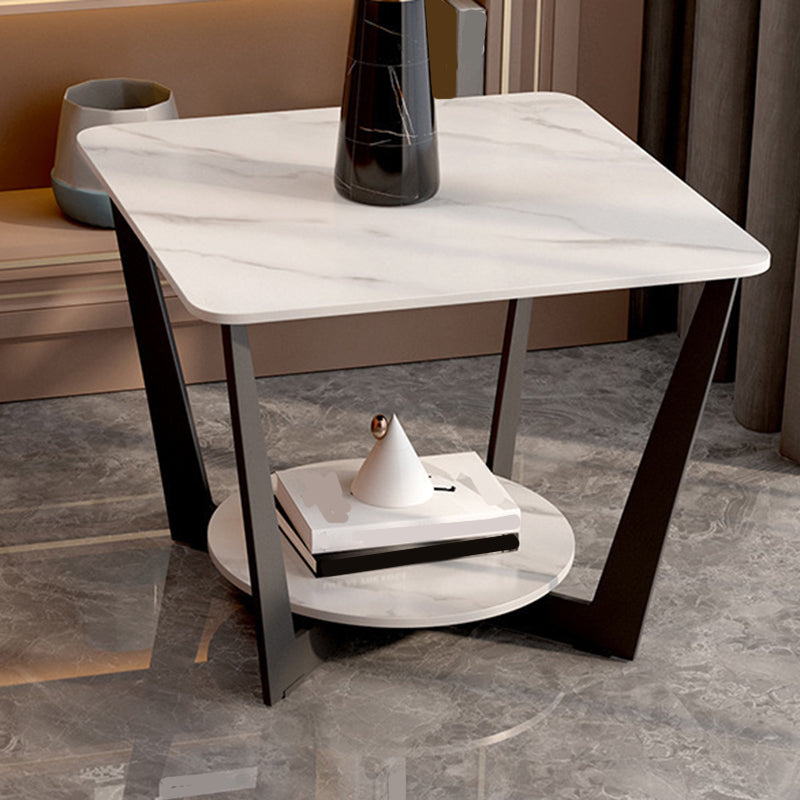 Cross Table Base Design Black Metal Base Marble Table Top Square Side Table