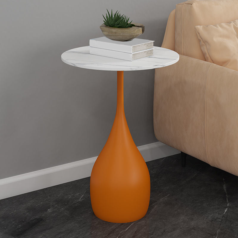 Modern Style Metal Base Slab & Metal Table Top Round Side Table