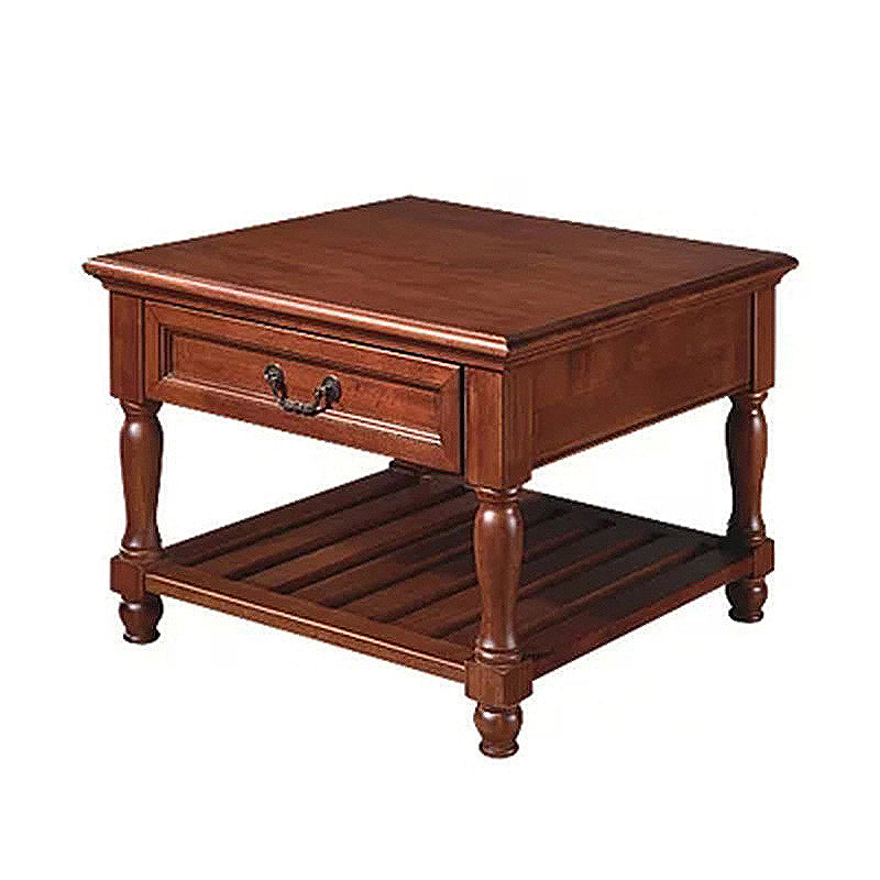 French Country Wood End Table Double Tier Square Sofa Side Table with Storage