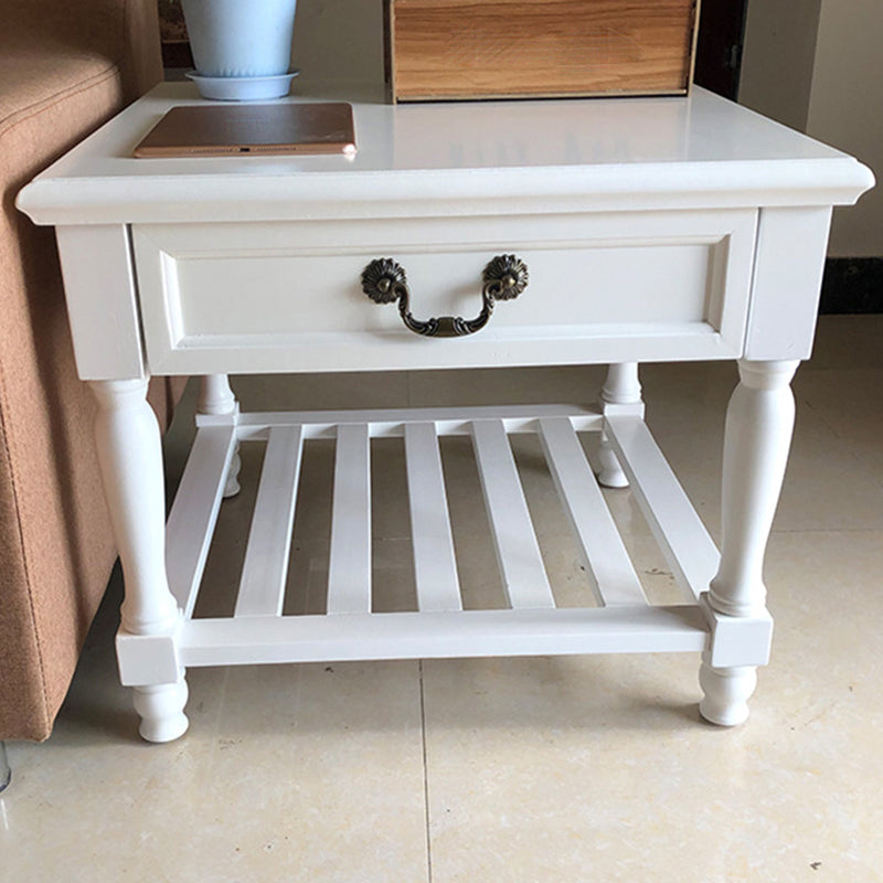 French Country Wood End Table Double Tier Square Sofa Side Table with Storage