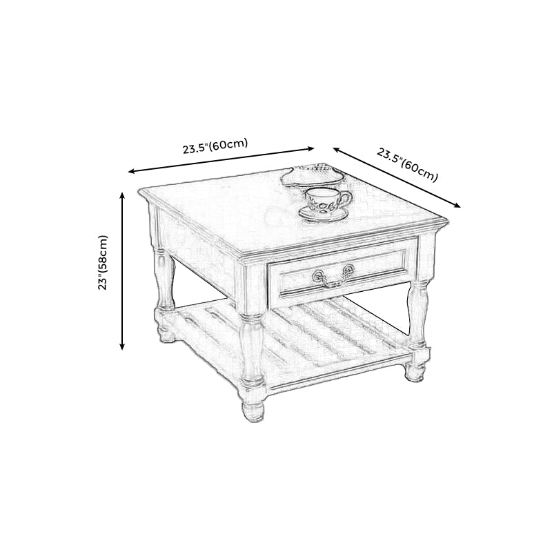 French Country Wood End Table Double Tier Square Sofa Side Table with Storage