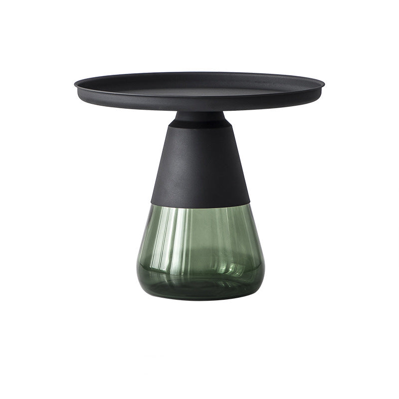 Modern Style Black/gold Metal Table Top Glass Base Round Side Table