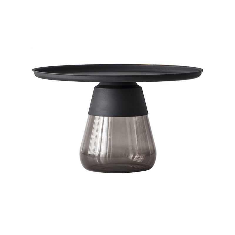 Modern Style Black/gold Metal Table Top Glass Base Round Side Table
