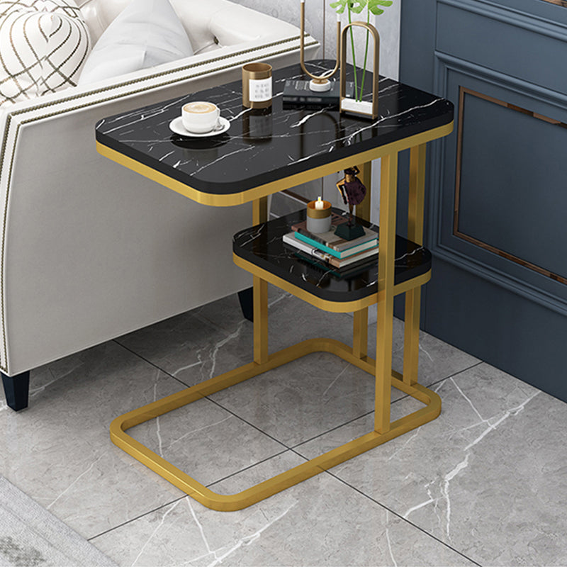 Modern Style Gold/black Metal Base Black/white Slate Top Rectangular Side Table