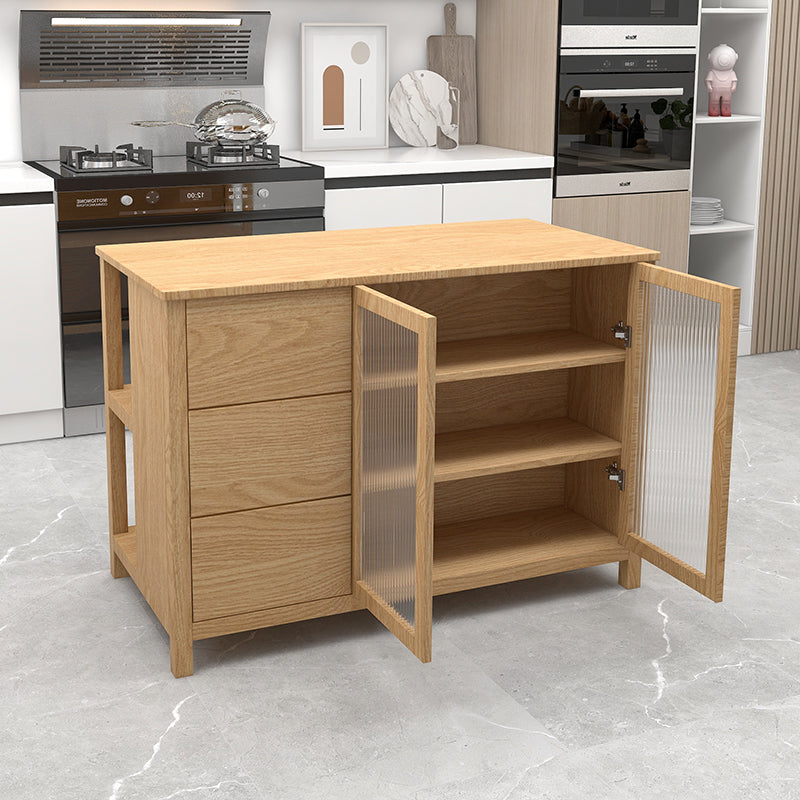 Traditional Stationary Kitchen Island Set Rectangular Wood Kitchen Island Set for Home Use