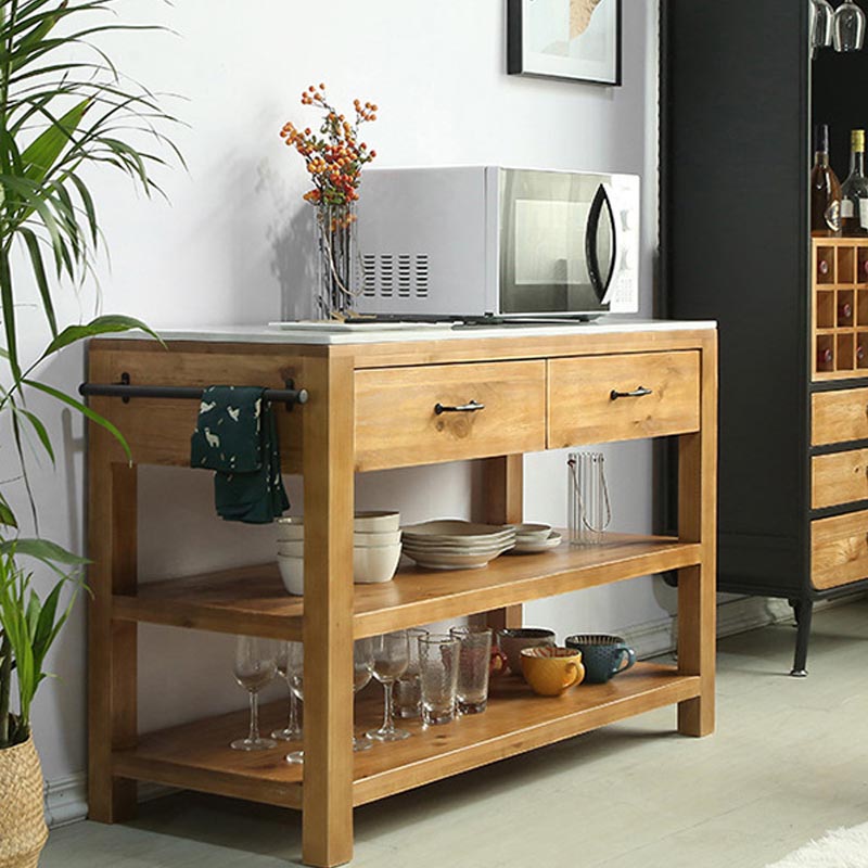 Modern Stationary Kitchen Island Set Wood Rectangular Kitchen Island Set for Home Use