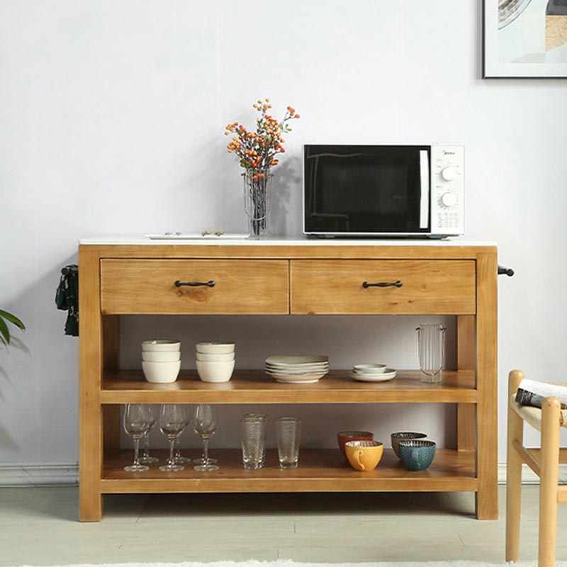 Modern Stationary Kitchen Island Set Wood Rectangular Kitchen Island Set for Home Use