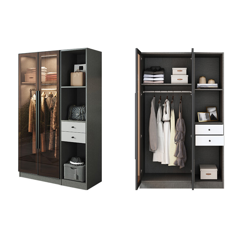 Modern Storage Cabinet with Glass Door Mirrored Finish Cabinet