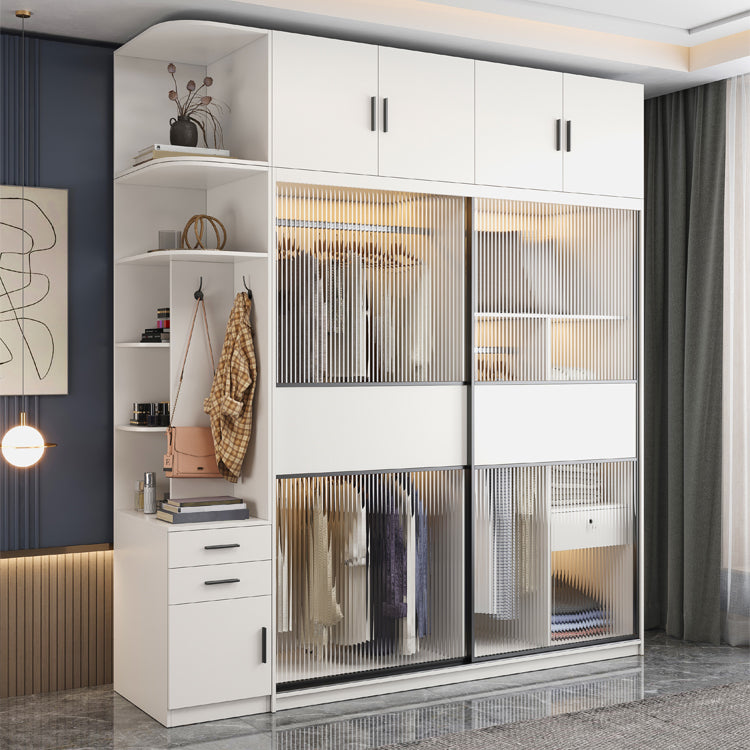Modern Style Wardrobe White Colour Glass Wardrobe Closet With Drawer