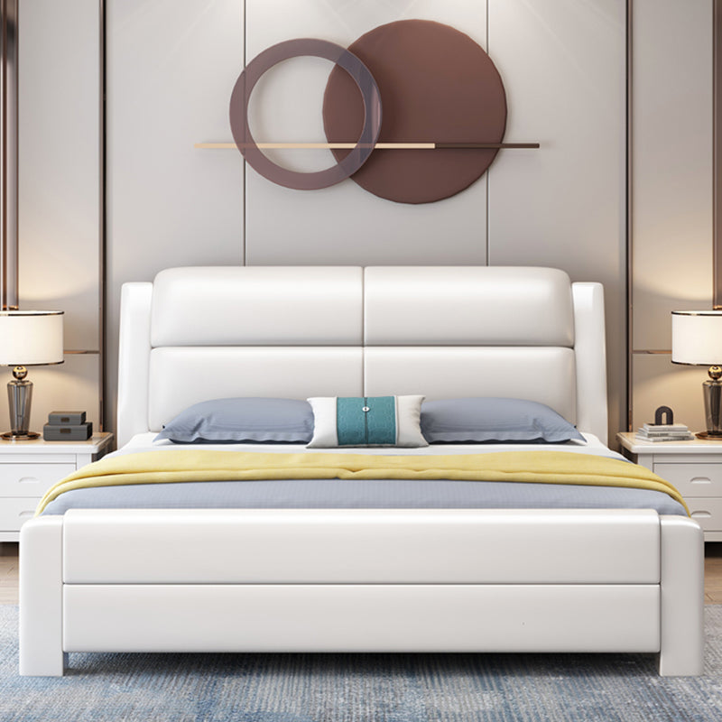 Modern Solid Color Wood Panel Standard Bed, Rectangular Headboard Bed