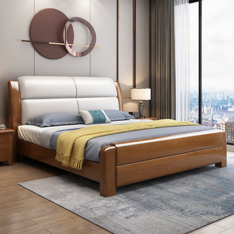 Modern Solid Color Wood Panel Standard Bed, Rectangular Headboard Bed