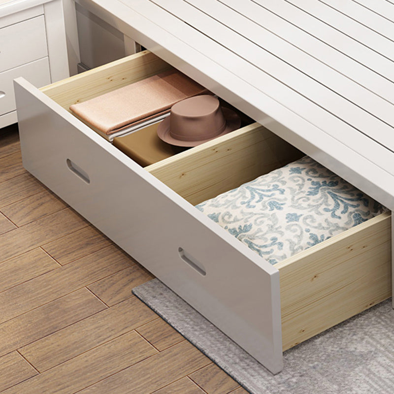 Modern Solid Color Wood Panel Standard Bed, Rectangular Headboard Bed