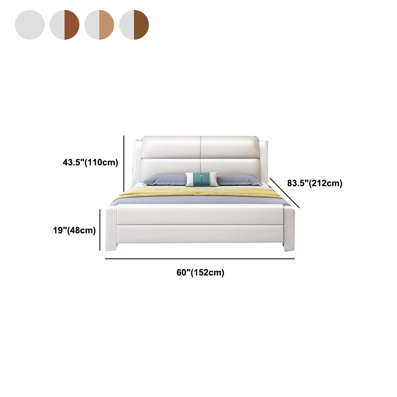 Modern Solid Color Wood Panel Standard Bed, Rectangular Headboard Bed
