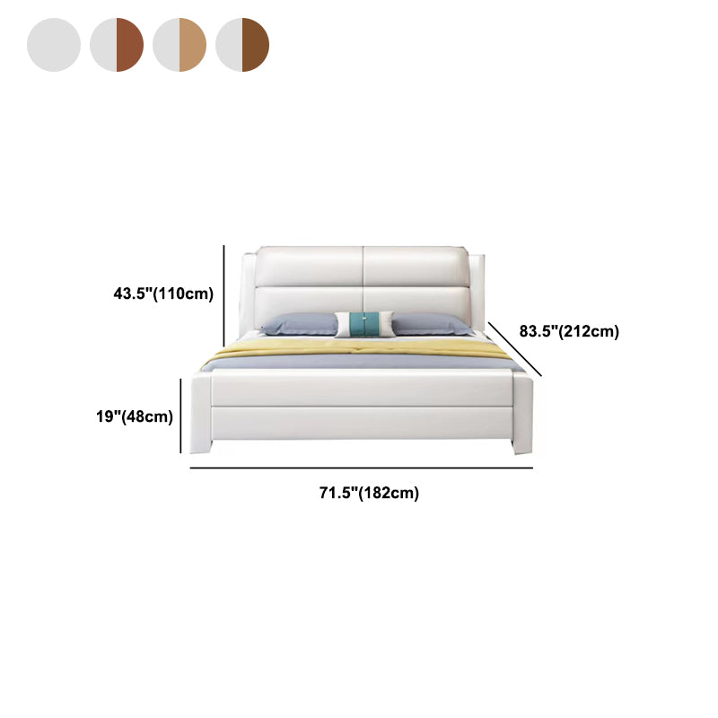 Modern Solid Color Wood Panel Standard Bed, Rectangular Headboard Bed