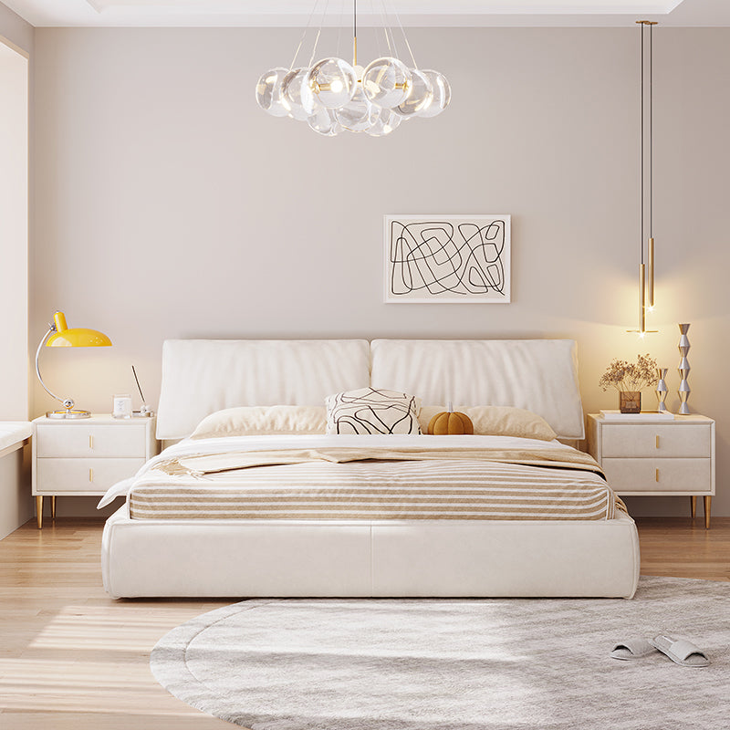 Modern Style Upholstered Headboard White Imitation Leather Bed
