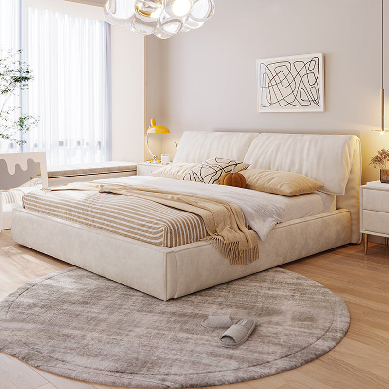 Modern Style Upholstered Headboard White Imitation Leather Bed