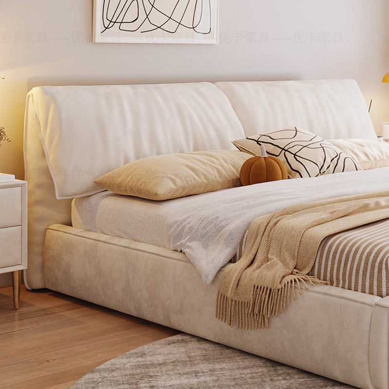 Modern Style Upholstered Headboard White Imitation Leather Bed