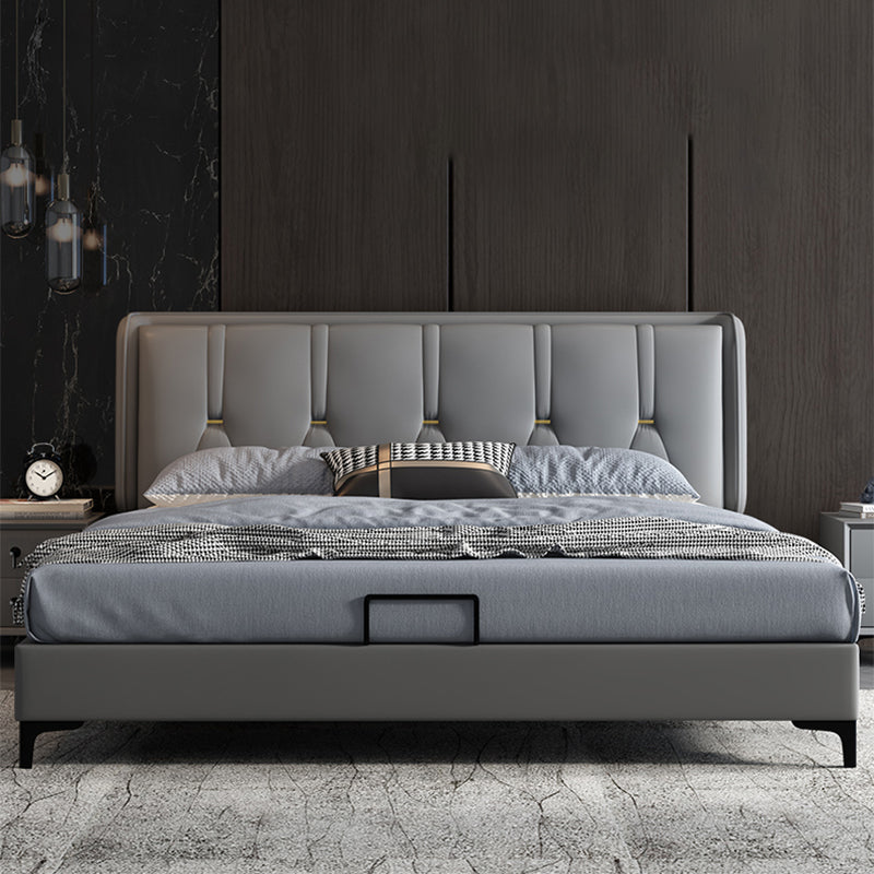 Contemporary Grey Standard Bed with Tufted and Legs Wingback Bed