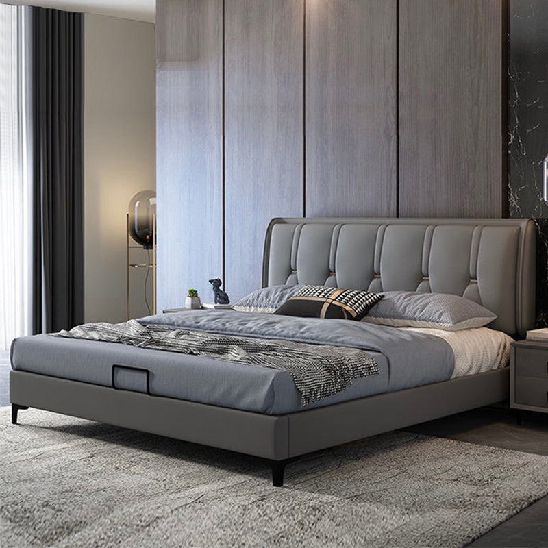 Contemporary Grey Standard Bed with Tufted and Legs Wingback Bed