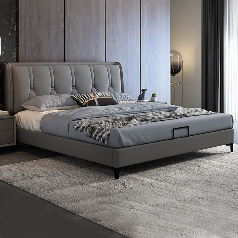 Contemporary Grey Standard Bed with Tufted and Legs Wingback Bed